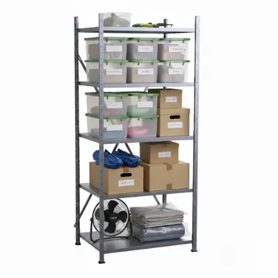 Kovový policový regál do garáže VARIMO 2000x1000x300 mm, 5 polic, bezšroubový Kovový policový regál do garáže VARIMO 2000x1000x300 mm, 5 polic, bezšroubový